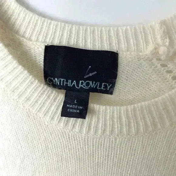 Cynthia Rowley NWT Ivory Angora Nylon Fuzzy Soft 3/4 Sleeve Sweater Size Large - Picture 3 of 7